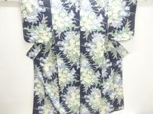 草花模様手織り紬着物